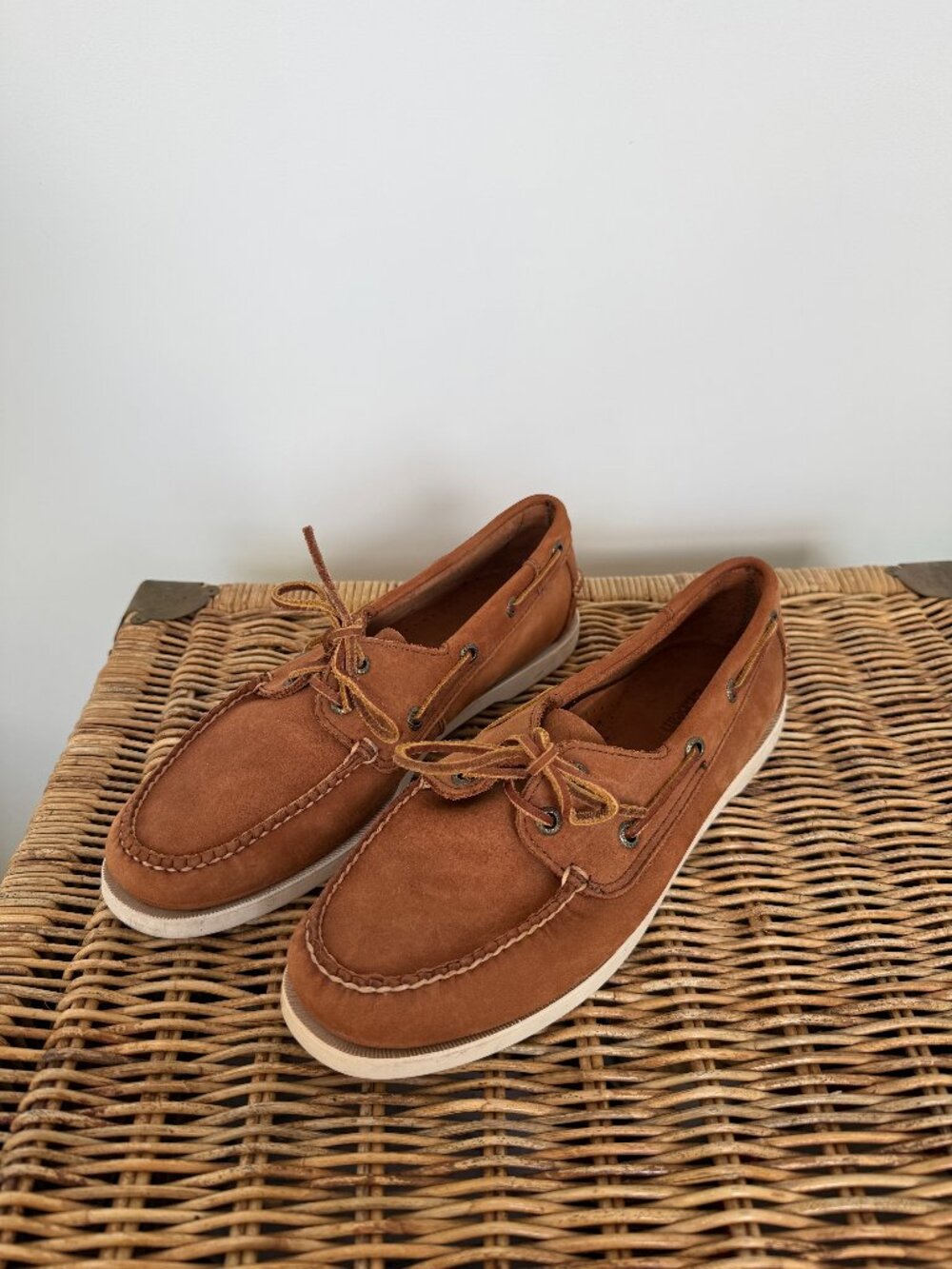 LL Bean Women's Tan Leather Boat Shoes Size 10 Worn Once